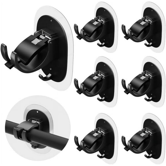 TETOU 6Pcs No Drill Curtain Rod Brackets, Self Adhesive Curtain Rod Holder, Rod Hooks Nail Free Curtain Hangers for Bathroom Bedroom Livingroom Kitchen Apartment - Black
