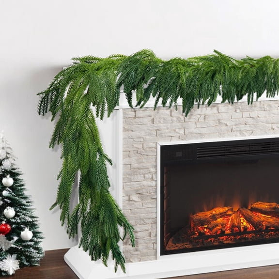 TETOU 2pcs 6ft Christmas Garlands Norfolk Pine Garland Faux Greenery Pine Garland for Christmas Holiday Winter Wall Mantle Fireplace Staircase Indoor Outdoor Decoration