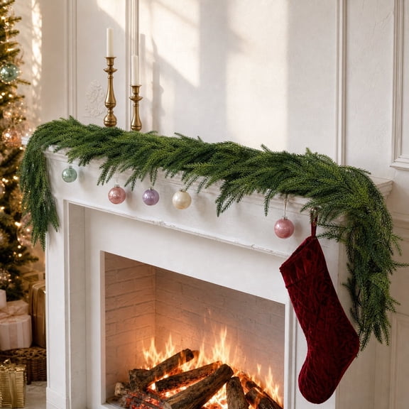 TETOU 6ft Christmas Garlands Norfolk Pine Garland Faux Greenery Pine Cedar Garland for Christmas Holiday Winter Wall Mantle Fireplace Staircase Indoor Outdoor Decoration
