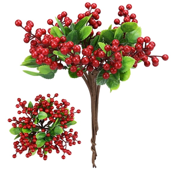 TETOU 6pack Christmas Picks Artificial Red Berry Stems Fake Holly Berries DIY Wreath Vase Holiday Home Decor