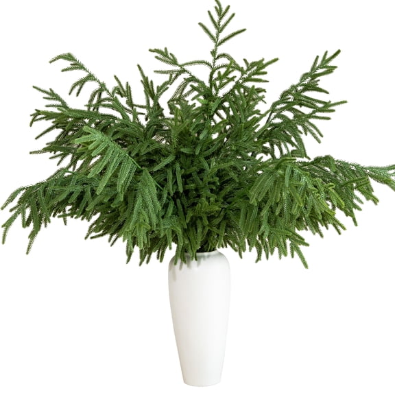 TETOU 6pc Christmas Norfolk Pine Branches,27.5 Inch Real Touch Artificial Norfolk Cedar Pine Stem Fake Greenery Pine Picks for Vase DIY Crafts Xmas Garland Wreath Home Garden Decoration