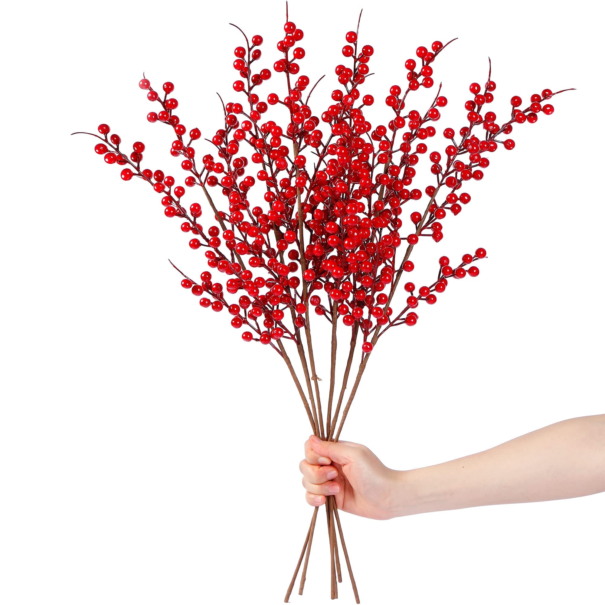TETOU 6pcs Christmas Berry Stems Artificial Red Berries Holly Branches ...