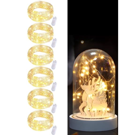 TETOU 6pcs Fairy Lights Battery Operated 7.2ft 20 LED Waterproof Mini String Light Mason Jar Wedding Home Decor