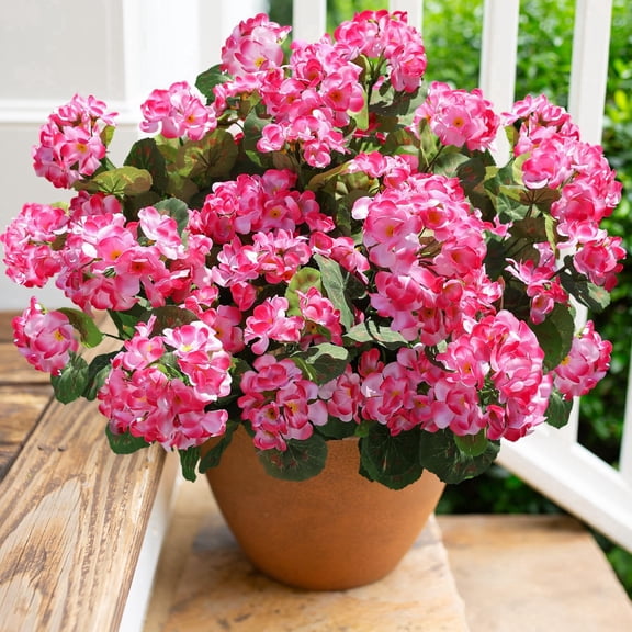 TETOU 6pcs Outdoors Artificial Fake Geranium Flowers, UV Resistant Faux Silk Geranium Flowers for Spring Summer Outside Planter Garden Home Yard Kitchen Table Centerpieces Decoration(Pink)