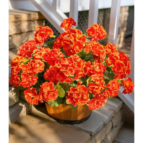 TETOU 6pcs Outdoors Artificial Fake Fall Flowers, UV Resistant Faux Silk Geranium Flowers for Fall Halloween Thanksgiving Outside Planter Garden Yard Table Centerpieces Decoration(Orange)