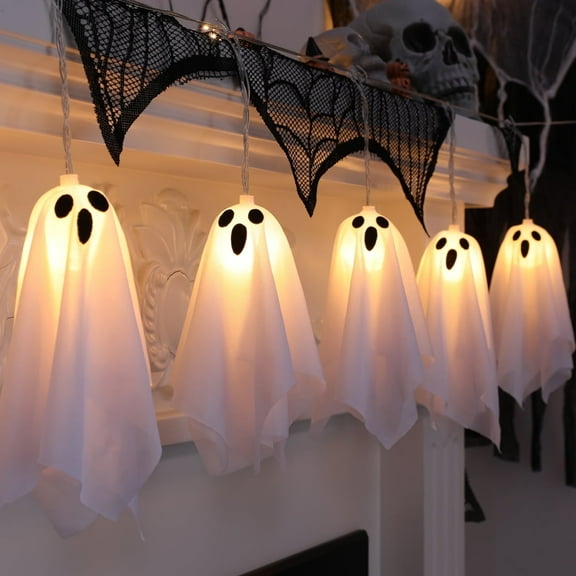 TETOU 7.55FT Halloween Decorations,8 Modes Light Up Ghost Garland,Handmade LED Ghost String Lights Banner for Halloween Home Party Fireplace Mantle Porch Windows Indoor Outdoor Decor