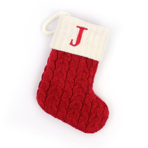 TETOU 7 In Christmas Stockings with Letter J, Embroidered Monogram Knit Christmas Stocking, Red White Christmas Stocking for Kids Family Holiday Decorations Xmas Tree Fireplace