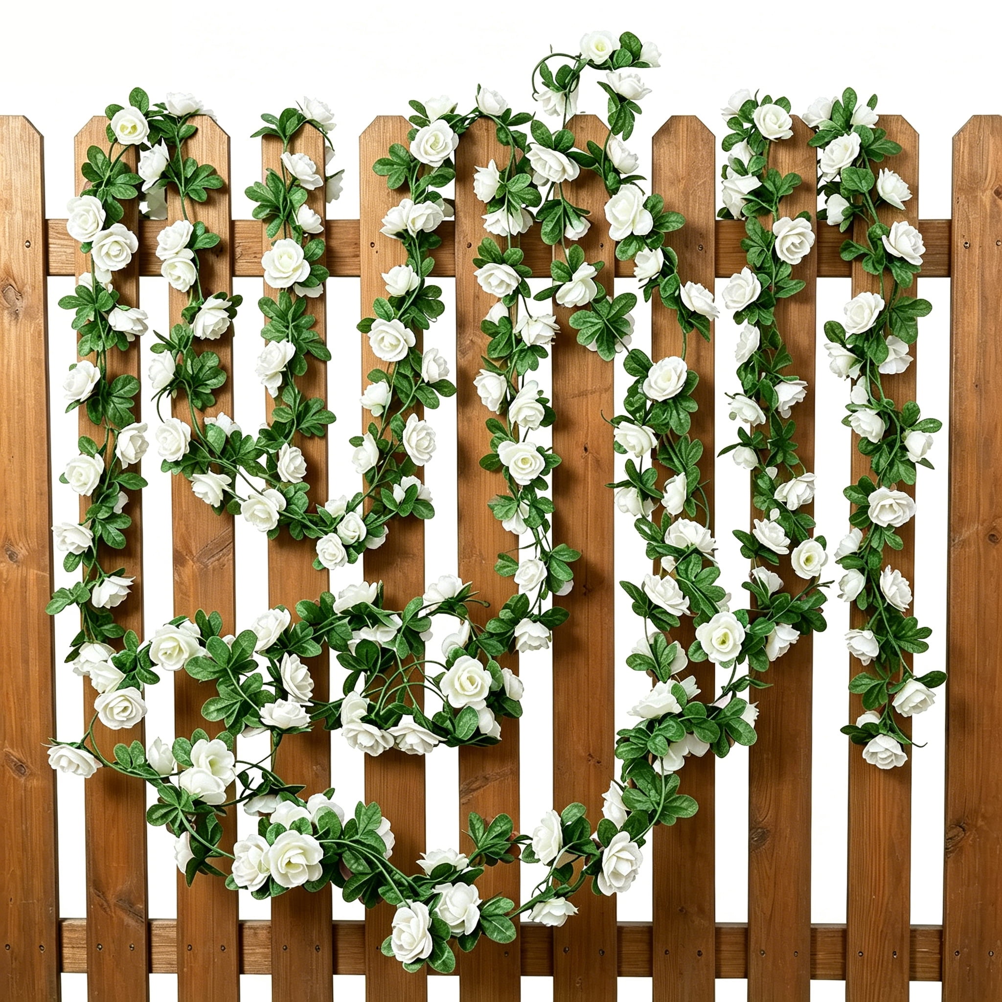 TETOU 6pcs Flower Garlands Artificial Rose Vine Flowers with Leaves 66ft Hanging Roses Vine for Room Wedding Birthday Christmas Wall Decor(White)