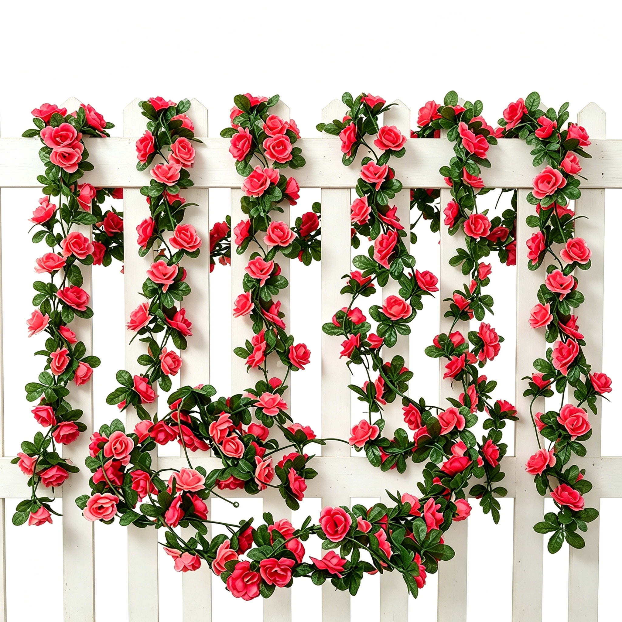 TETOU 6pcs Flower Garlands Artificial Rose Vine Flowers with Leaves 66ft Hanging Roses Vine for Room Wedding Birthday Christmas Wall Decor(Red)