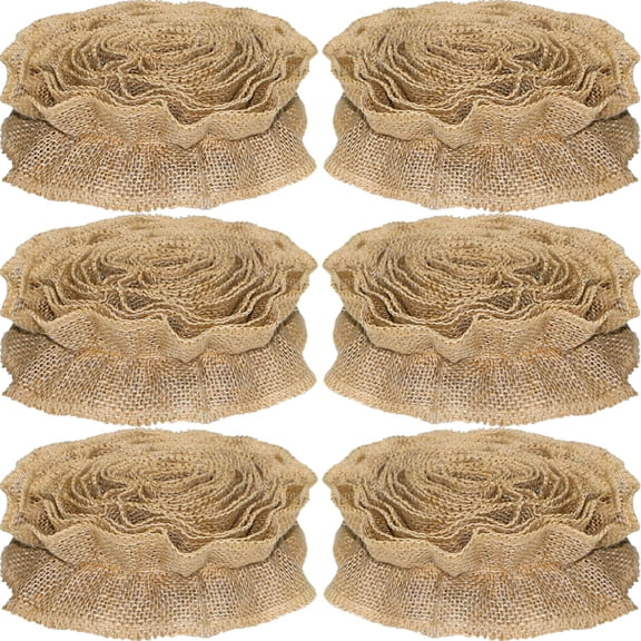 TETOU 9ft-6rolls Christmas Tree Ribbon Garland Burlap Fabric Craft Ribbon Garland for Vintage Farmhouse Classroom Decor Bow Crafting,Wreath-Making,Wedding,Christmas Tree Decorations-Burlap