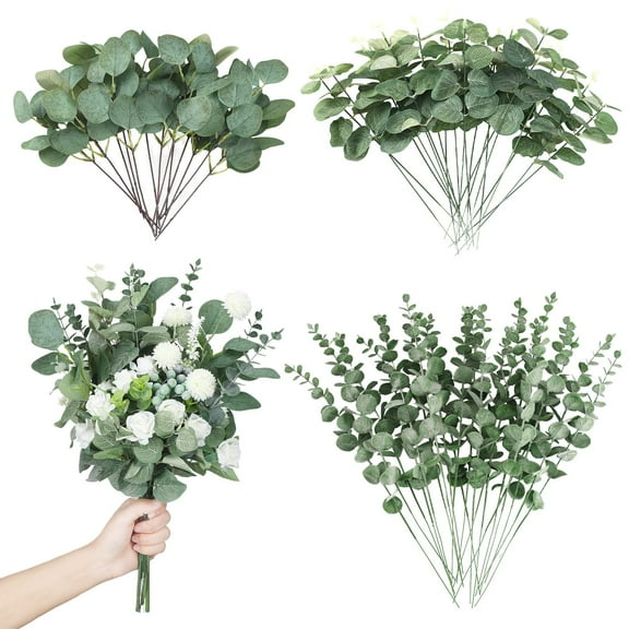 TETOU Artificial Eucalyptus Leaves Stems 3 Kinds Mixed Silver Dollar Eucalyptus Stems for Home Wedding Vase Bouquet Floral Arrangement Decor