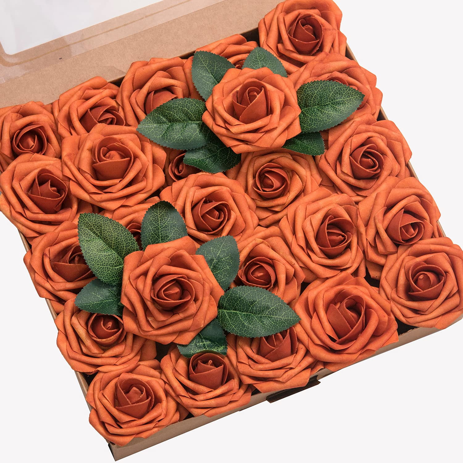 TETOU Artificial Flowers 25pcs Real Looking Burnt Orange Foam Fake ...