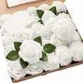 thumbnail image 1 of TETOU Artificial Flowers 50pcs Real Looking White Foam Fake Roses with Stems for DIY Wedding Bouquets Baby Shower Centerpieces Floral Arrangements Party Tables Home Decorations, 1 of 7