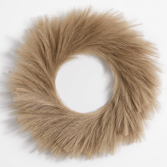 TETOU Artificial Pampas Grass Wreath, 26" Faux Pampas Grass Decor for All Seasons Home Boho Fall Modern Decoration - Brown