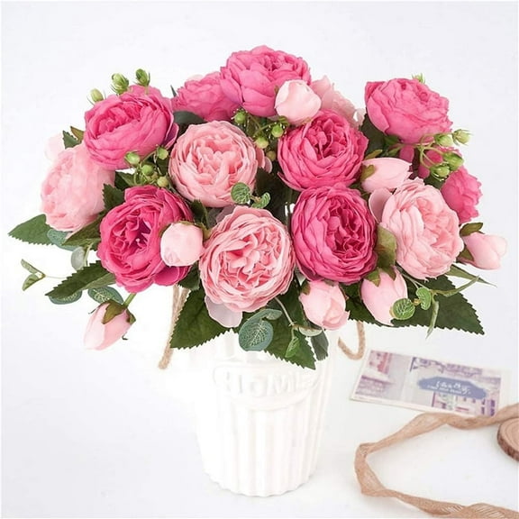 TETOU Artificial Peony Flower Silk Peonies Bouquet 4 Bundles Mixed Pink Fake Flowers Bulk for Home Wedding Party Decor