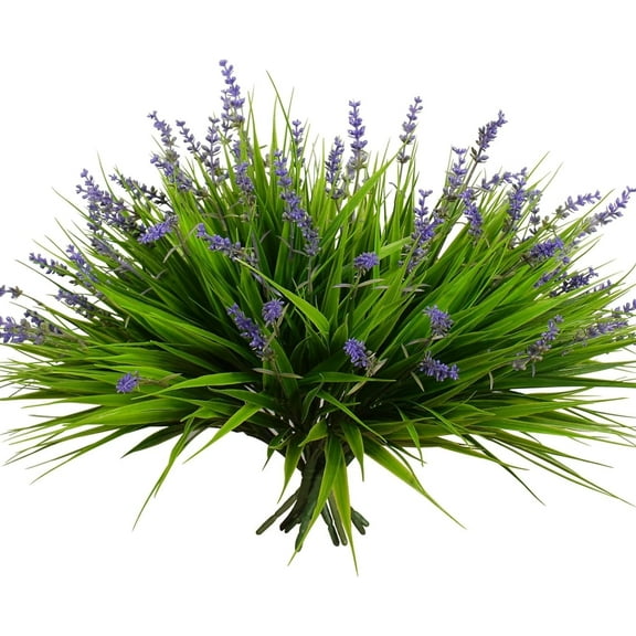 TETOU 12 Bundles Artificial Plants Outdoor,UV Resistant Fake Monkey Grass with Flowers for Pot,Lavender Flowers Plant Decor for Window Garden Patio Hanging Planter Pathway Front Porch