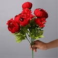 thumbnail image 1 of TETOU Artificial Silk Peony Flowers 1 Bouquet for Home Wedding Decoration - Red, 1 of 8