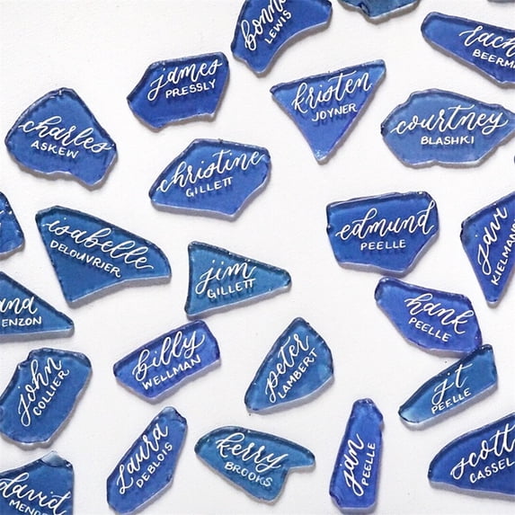 TETOU Blank Irregular Shaped Pieces Sea Glass Place Cards DIY Name Cards for Beach Wedding, Banquets Dinner Party Events Decoration