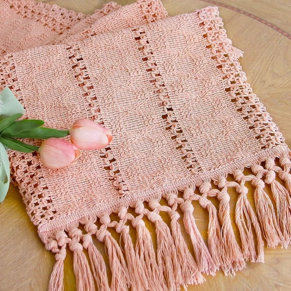 TETOU Boho Table Runner 12x72 Inch with Tassels Farmhouse Bohemian Table Runner Dining Rustic Home Decor - Pink