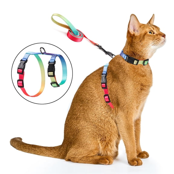 TETOU Cat Harness and Leash Set Escape Proof Adjustable Walking Travel Kitten Dogs Harness - Rainbow