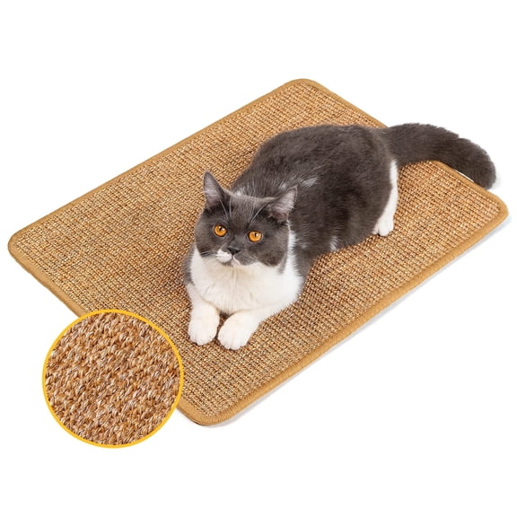 TETOU Cat Scratcher Mat, 23.6*15.7" Natural Sisal Cat Scratch Mats, Horizontal Cat Floor Scratching Pad Rug with Sticky Velcro Tapes for Couch and Carpets Protection