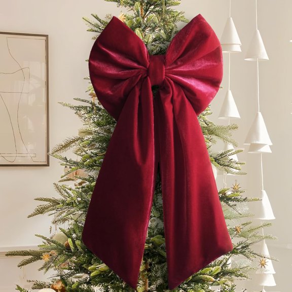 TETOU Christmas Decorations,36x18 Inches Large Red Burgundy Velvet Bow Christmas Tree Topper for Home Wall Mantle Indoor Party Valentines Xmas Decoration