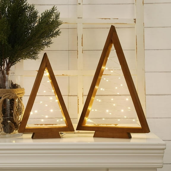 TETOU Christmas Decorations Indoor,2PCS Light Up Wooden Christmas Tree,Handmade Tabletop Christmas Tree with Light for Farmhouse Home Kitchen Table Mantle Shelf Party Decor