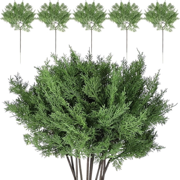 TETOU 20Pcs Christmas Fake Cedar Pine Branches, 17*9" Faux Cedar Branches, Artificial Cedar Christmas Branches for Decoration Garland Wreath DIY Craft Garden Home Holiday