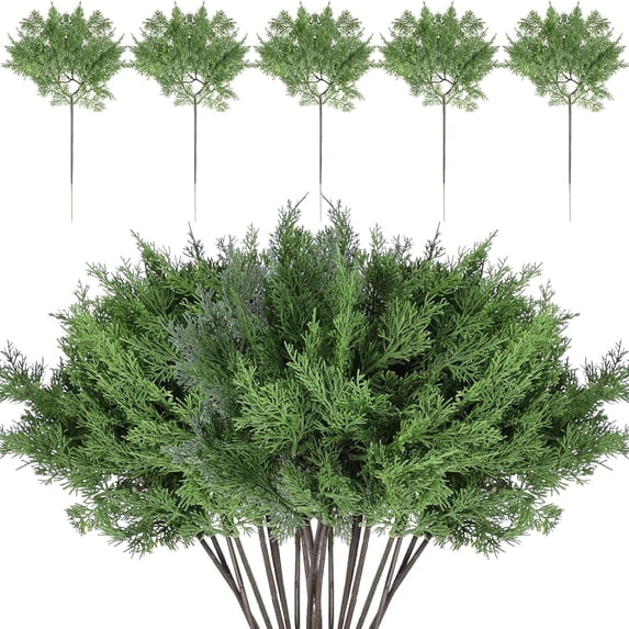 TETOU 10Pcs Christmas Fake Cedar Pine Branches, 17*9" Faux Cedar Branches, Artificial Cedar Christmas Branches for Decoration Garland Wreath DIY Craft Garden Home Holiday
