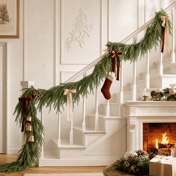 TETOU Christmas Garland Artificial Pine Garland 6FT Greenery for Holiday Mantle Stairway Fireplace Decor