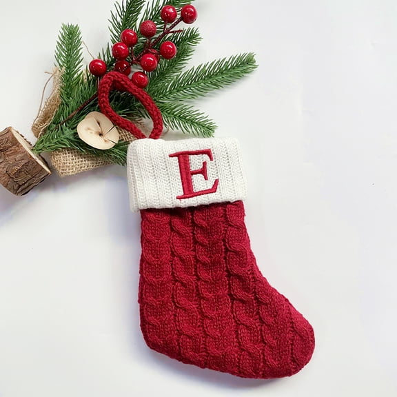 TETOU Christmas Stocking with Letter Mini Cute Red Knitted Christmas Stocks Gift Bags Pendant Christmas Tree Decor