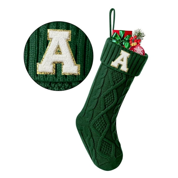 TETOU Christmas Stockings with Initials Letter 18" Stockings for Christmas Decoration - Green A