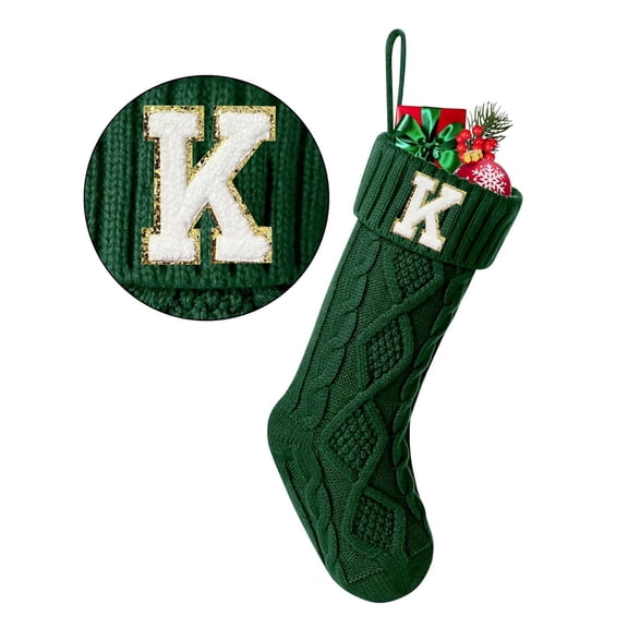 TETOU Christmas Stockings with Initials Letter 18" Stockings for Christmas Decoration - Green K