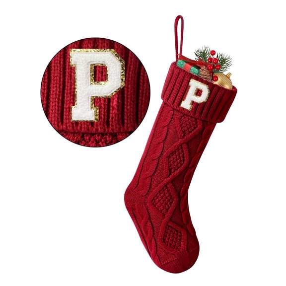 TETOU Christmas Stockings with Initials Letter 18" Stockings for Christmas Decoration - Red P