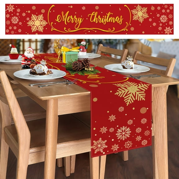TETOU Christmas Table Runners, 70.8*13 inches Merry Christmas Runner for Table, Winter Holiday Kitchen Dining Table Runner for Indoor Outdoor Home Party Decor