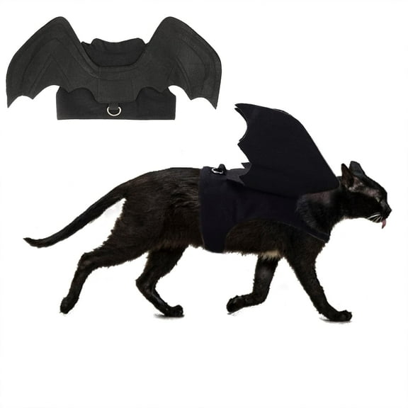 TETOU Dog Halloween Costume, Halloween Bat Fairy Wings Pet Harness Costumes for Dogs Cats Halloween Party - Black,S