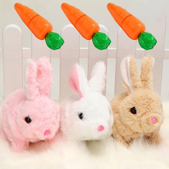 TETOU Easter Basket Stuffers for Toddler, Interactive Electronic Bunny Plush Toys Can Walk and Talk Rabbit Educational Toys for Kids(3pcs)