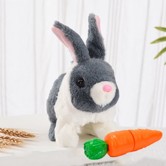 TETOU Easter Basket Stuffers for Toddler, Interactive Electronic Bunny Plush Toys Can Walk and Talk Rabbit Educational Toys for Kids(Grey)