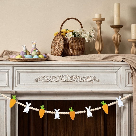 TETOU Easter Garland, 4.5ft Bunnies Carrots Eggs Wooden Breads Banner, Easter Hanging Decorations for Fireplace Wall Display - Carrots and Bunnies