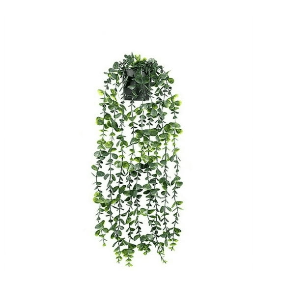 TETOU Faux Plants Artificial String of Green Eucalyptus in Pot Realistic Green Hanging Plants for Shelf Desk Home Garden Decor