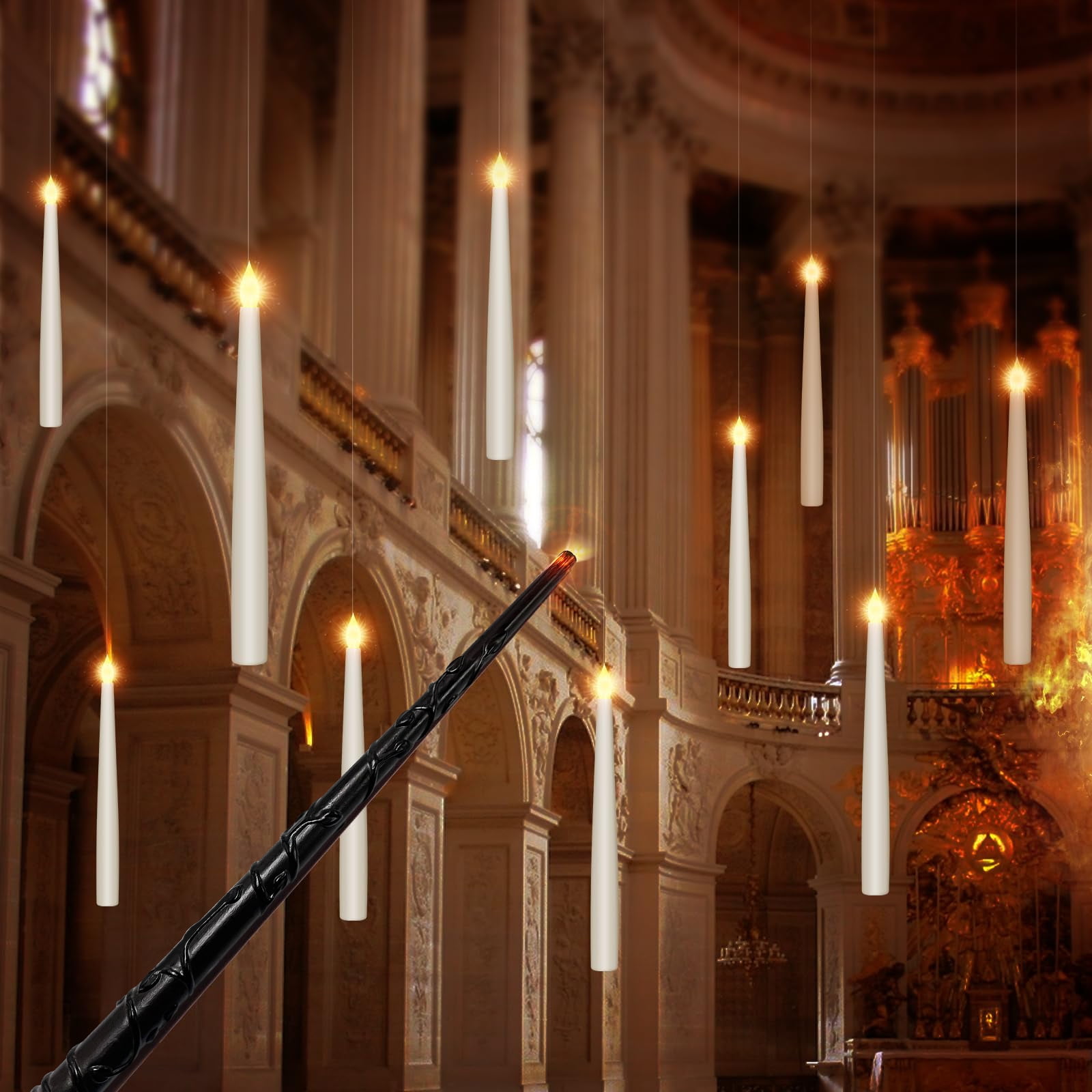 TETOU Flameless Floating Candles with Magic Wand Remote Timer Hanging