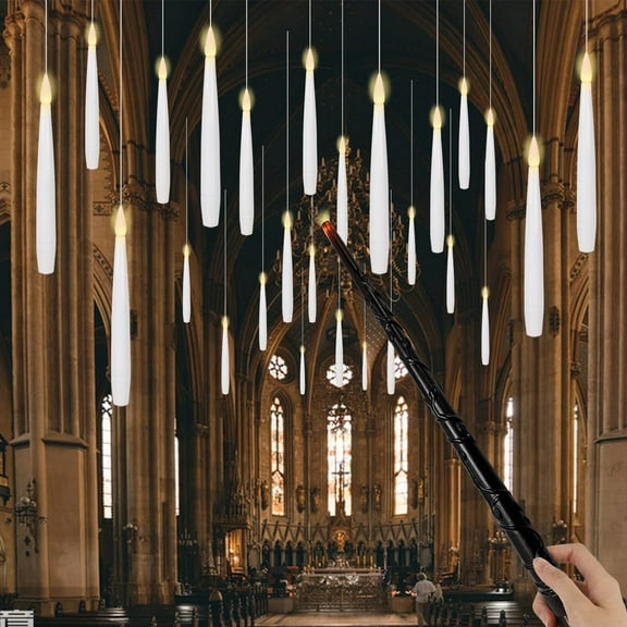 TETOU Flameless Floating Candles with Magic Wand Remote Timer Hanging Window Candles Christmas Halloween Decor