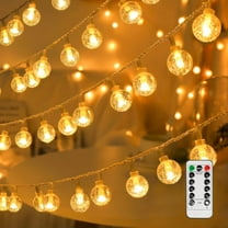 TETOU Globe String Lights, 33ft 80LED Crystal Fairy String Lights Battery Operated String Lights with Remote Waterproof for Indoor Outdoor Camping Hanging Home Patio Garden Decoration - Warm Color