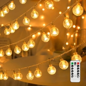TETOU Globe String Lights, 33ft 80LED Crystal Fairy String Lights Battery Operated String Lights with Remote Waterproof for Indoor Outdoor Camping Hanging Home Chriatmas Decoration - Warm Color