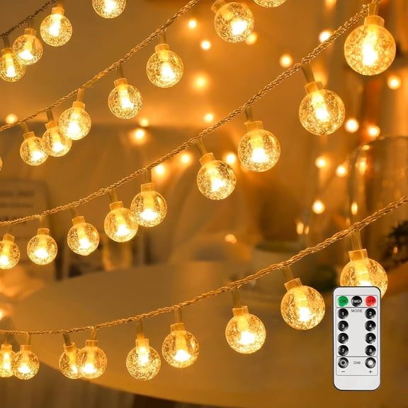 TETOU Globe String Lights, 33ft 80LED Crystal Fairy String Lights Battery Operated String Lights with Remote Waterproof for Indoor Outdoor Camping Hanging Home Chriatmas Decoration - Warm Color