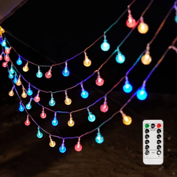 TETOU Globe String Lights, 33ft 80LED Crystal Fairy String Lights Battery Operated String Lights with Remote Waterproof for Indoor Outdoor Camping Hanging Home Chriatmas Decoration - Multicolor