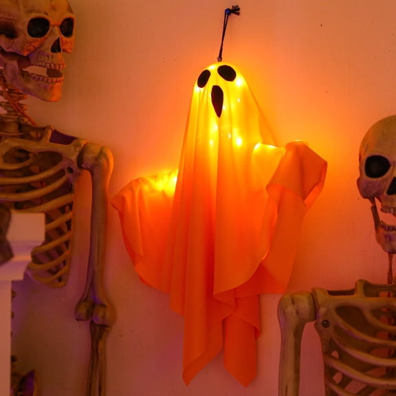 TETOU Halloween LED Hanging Ghosts, 19.68" Cute Glowing Flying Ghost for Halloween Party Front Yard Patio Lawn Garden Holiday Decor - Orange