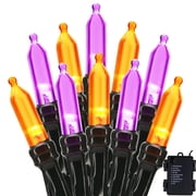 TETOU Halloween Lights, 33ft 100 LED Battery Halloween Lights, 8 Modes String Lights with Timer, Indoor Outdoor Waterproof mini Lights String for Halloween Bedroom Patio Decor - Orange & Purple