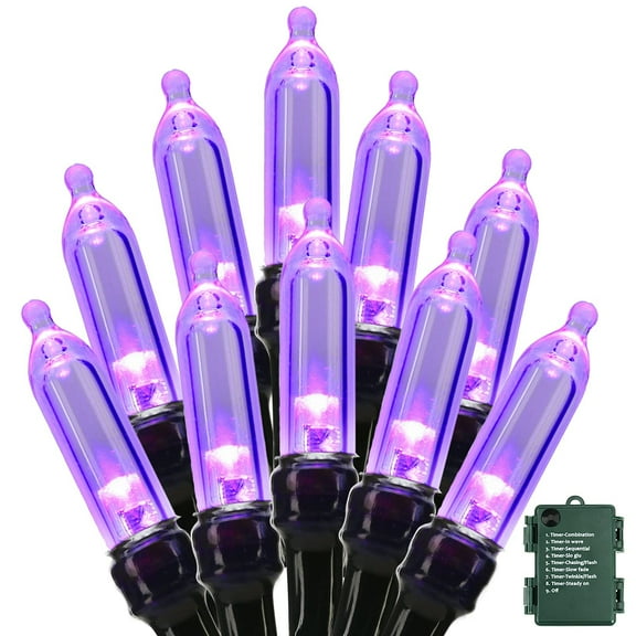 TETOU Halloween Lights, 33ft 100 LED Battery Halloween Lights, 8 Modes String Lights with Timer, Indoor Outdoor Waterproof mini Lights String for Halloween Bedroom Patio Decor - Purple
