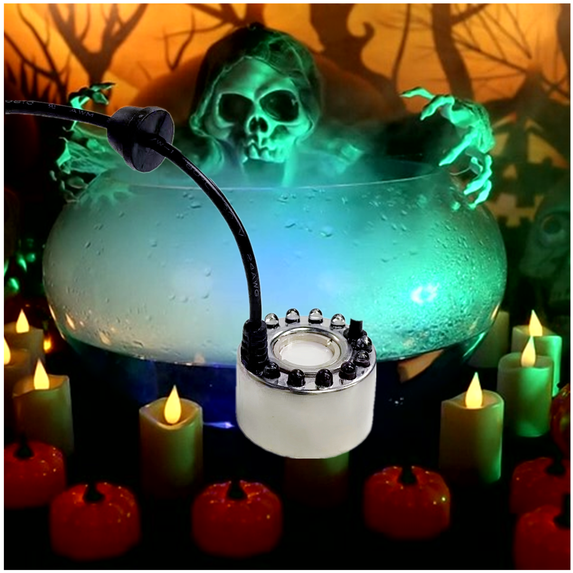 TETOU Halloween Party Mist Maker, Fog Machine Atomizer with 12 LED Color Changing Lights for Water Feature Halloween Christmas and Other Holiday Decorations